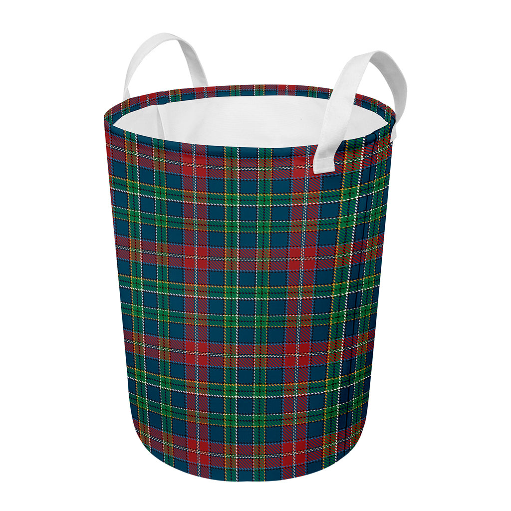 Blue Green And Red Scottish Plaid Print Round Laundry Basket