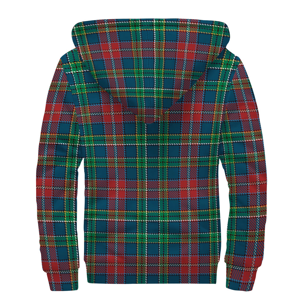 Blue Green And Red Scottish Plaid Print Sherpa Lined Zip Up Hoodie