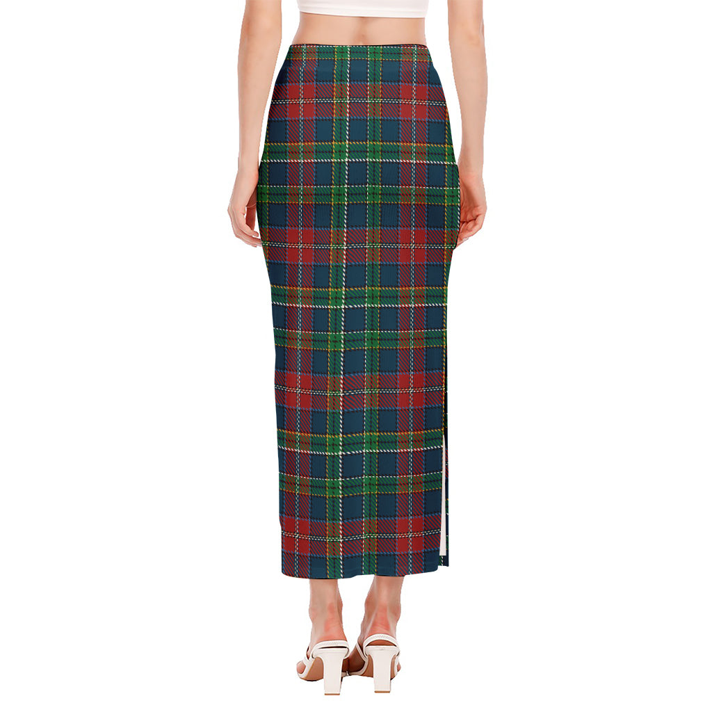 Blue Green And Red Scottish Plaid Print Side Slit Maxi Skirt