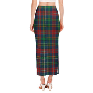 Blue Green And Red Scottish Plaid Print Side Slit Maxi Skirt