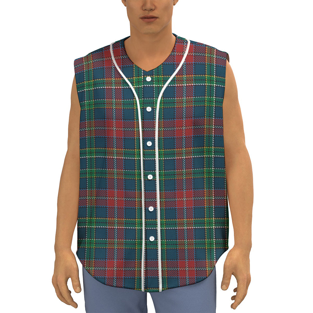 Blue Green And Red Scottish Plaid Print Sleeveless Baseball Jersey