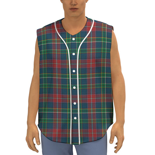 Blue Green And Red Scottish Plaid Print Sleeveless Baseball Jersey