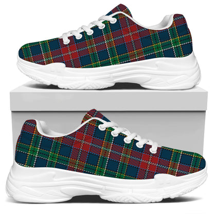 Blue Green And Red Scottish Plaid Print White Chunky Shoes