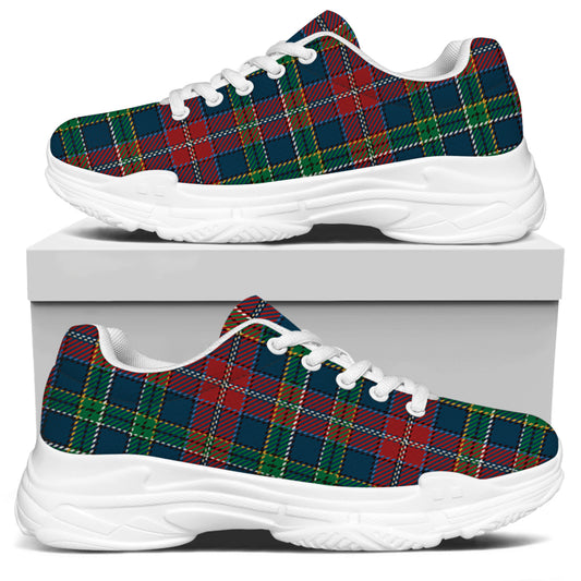 Blue Green And Red Scottish Plaid Print White Chunky Shoes