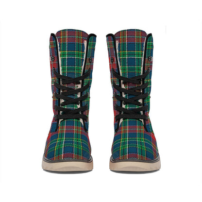 Blue Green And Red Scottish Plaid Print Winter Boots