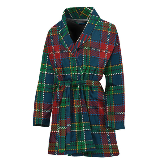 Blue Green And Red Scottish Plaid Print Women's Bathrobe