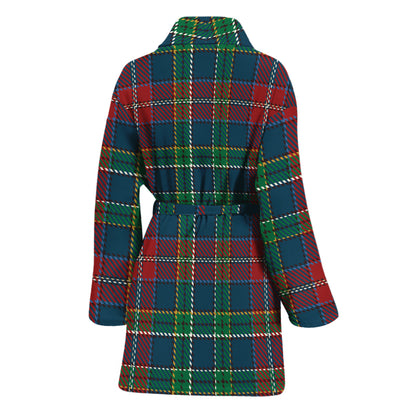 Blue Green And Red Scottish Plaid Print Women's Bathrobe