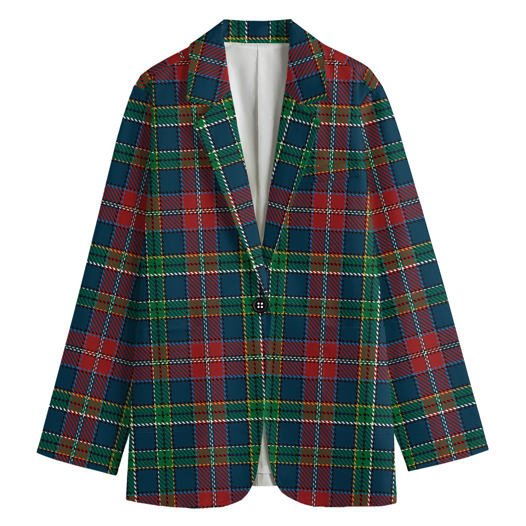 Blue Green And Red Scottish Plaid Print Women's Blazer