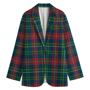 Blue Green And Red Scottish Plaid Print Women's Blazer