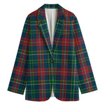 Blue Green And Red Scottish Plaid Print Women's Cotton Blazer