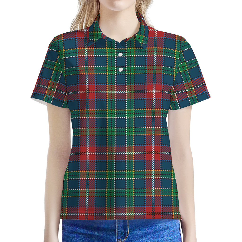 Blue Green And Red Scottish Plaid Print Women's Polo Shirt