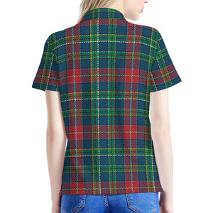 Blue Green And Red Scottish Plaid Print Women's Polo Shirt