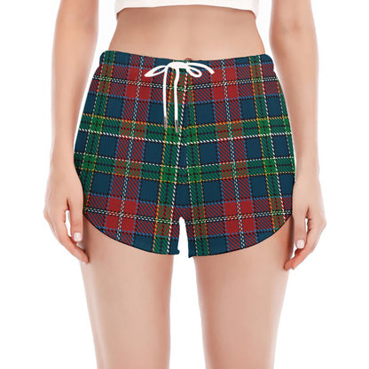 Blue Green And Red Scottish Plaid Print Women's Split Running Shorts