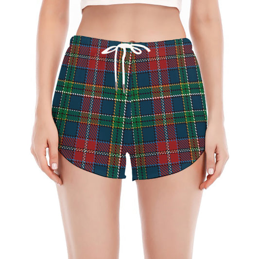 Blue Green And Red Scottish Plaid Print Women's Split Running Shorts