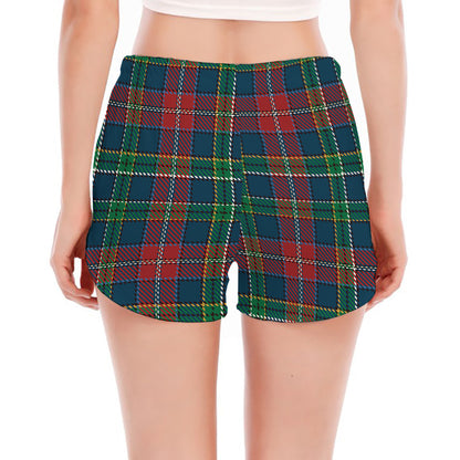 Blue Green And Red Scottish Plaid Print Women's Split Running Shorts