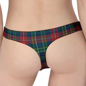 Blue Green And Red Scottish Plaid Print Women's Thong