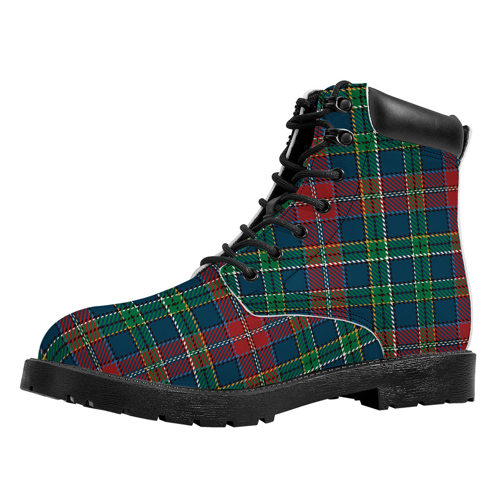 Blue Green And Red Scottish Plaid Print Work Boots