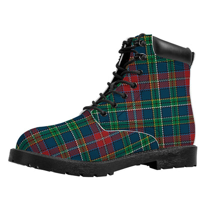 Blue Green And Red Scottish Plaid Print Work Boots