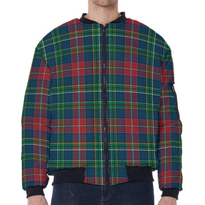 Blue Green And Red Scottish Plaid Print Zip Sleeve Bomber Jacket