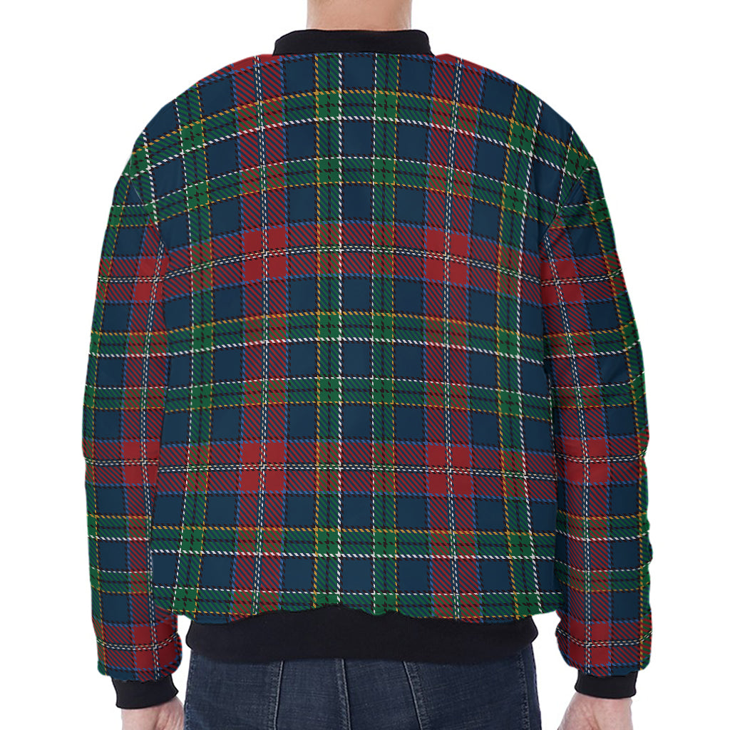 Blue Green And Red Scottish Plaid Print Zip Sleeve Bomber Jacket