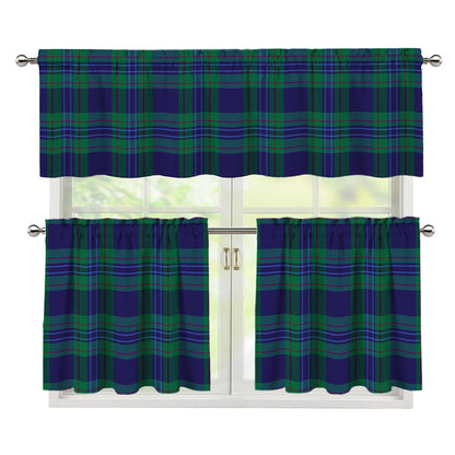 Blue Green And Red Tartan Pattern Print 3 Piece Kitchen Curtains