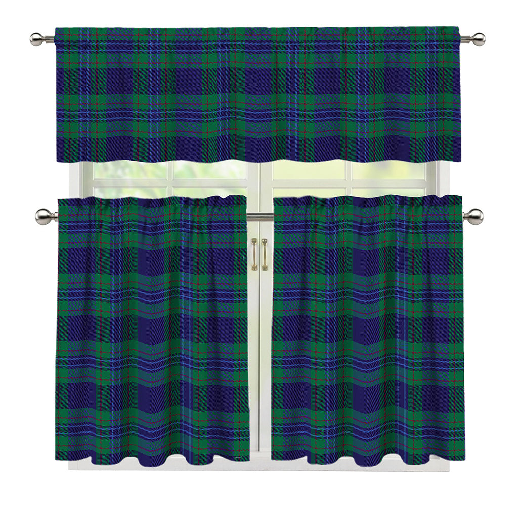 Blue Green And Red Tartan Pattern Print 3 Piece Kitchen Curtains