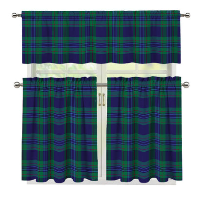 Blue Green And Red Tartan Pattern Print 3 Piece Kitchen Curtains