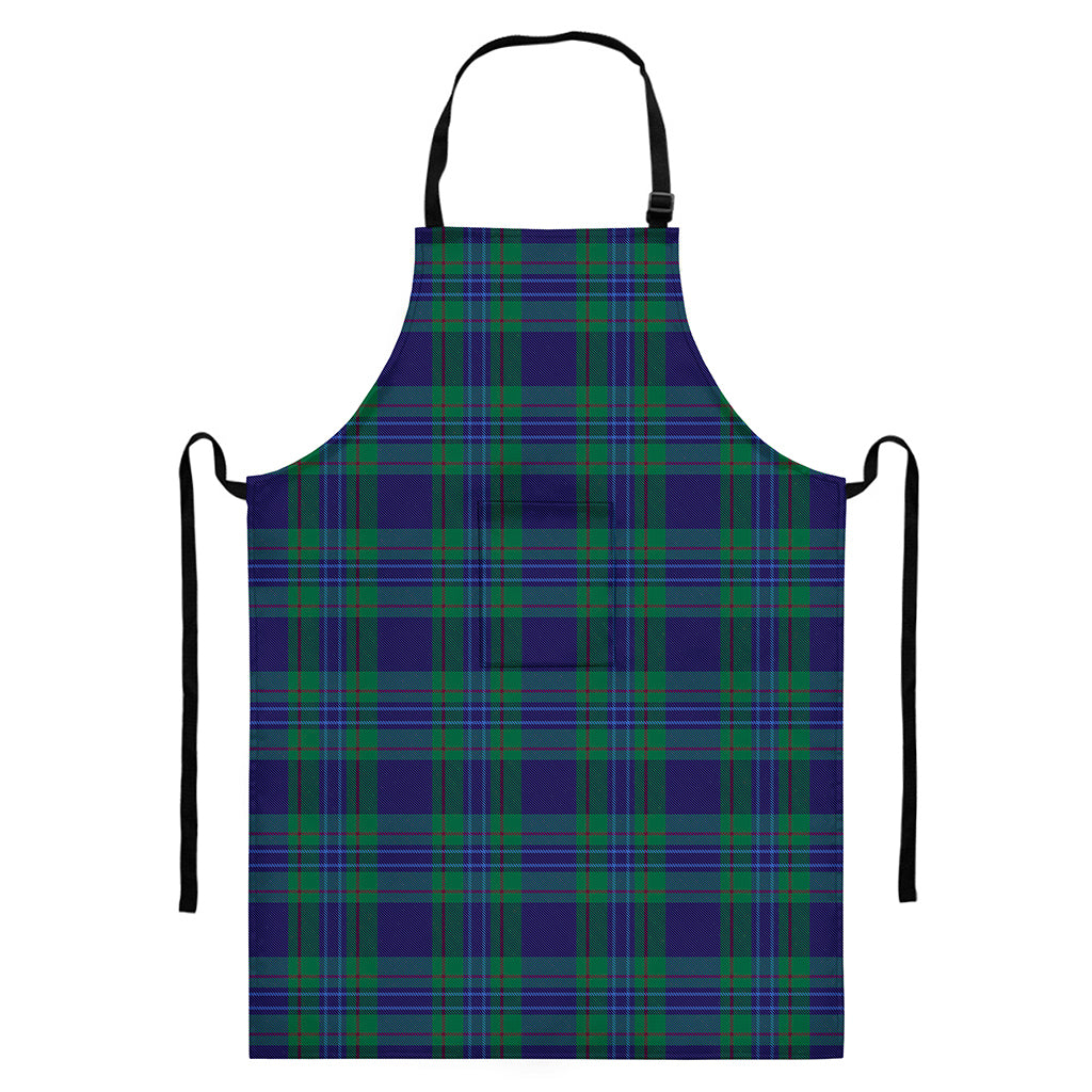 Blue Green And Red Tartan Pattern Print Bib Apron With Pocket