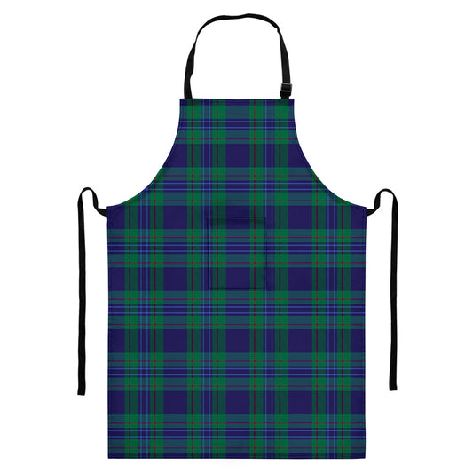 Blue Green And Red Tartan Pattern Print Bib Apron With Pocket