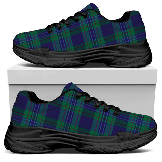 Blue Green And Red Tartan Pattern Print Black Chunky Shoes