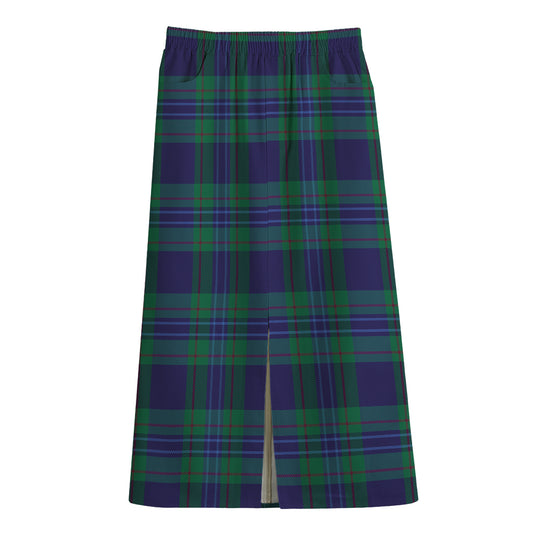 Blue Green And Red Tartan Pattern Print Cotton Front Slit Maxi Skirt