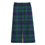 Blue Green And Red Tartan Pattern Print Cotton Front Slit Maxi Skirt