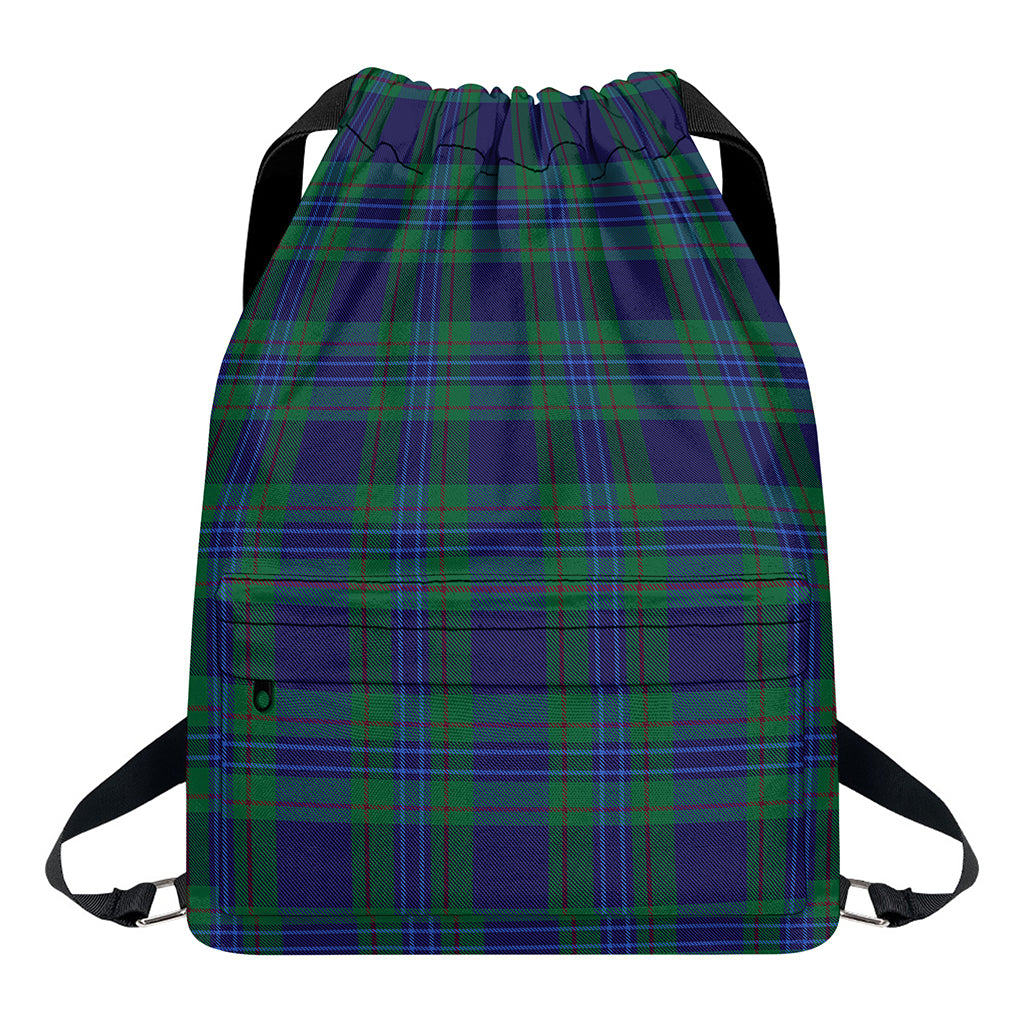 Blue Green And Red Tartan Pattern Print Drawstring Backpack