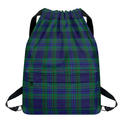 Blue Green And Red Tartan Pattern Print Drawstring Backpack