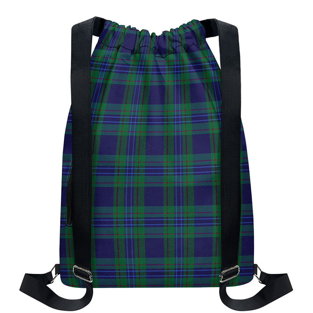 Blue Green And Red Tartan Pattern Print Drawstring Backpack