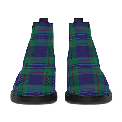 Blue Green And Red Tartan Pattern Print Flat Ankle Boots