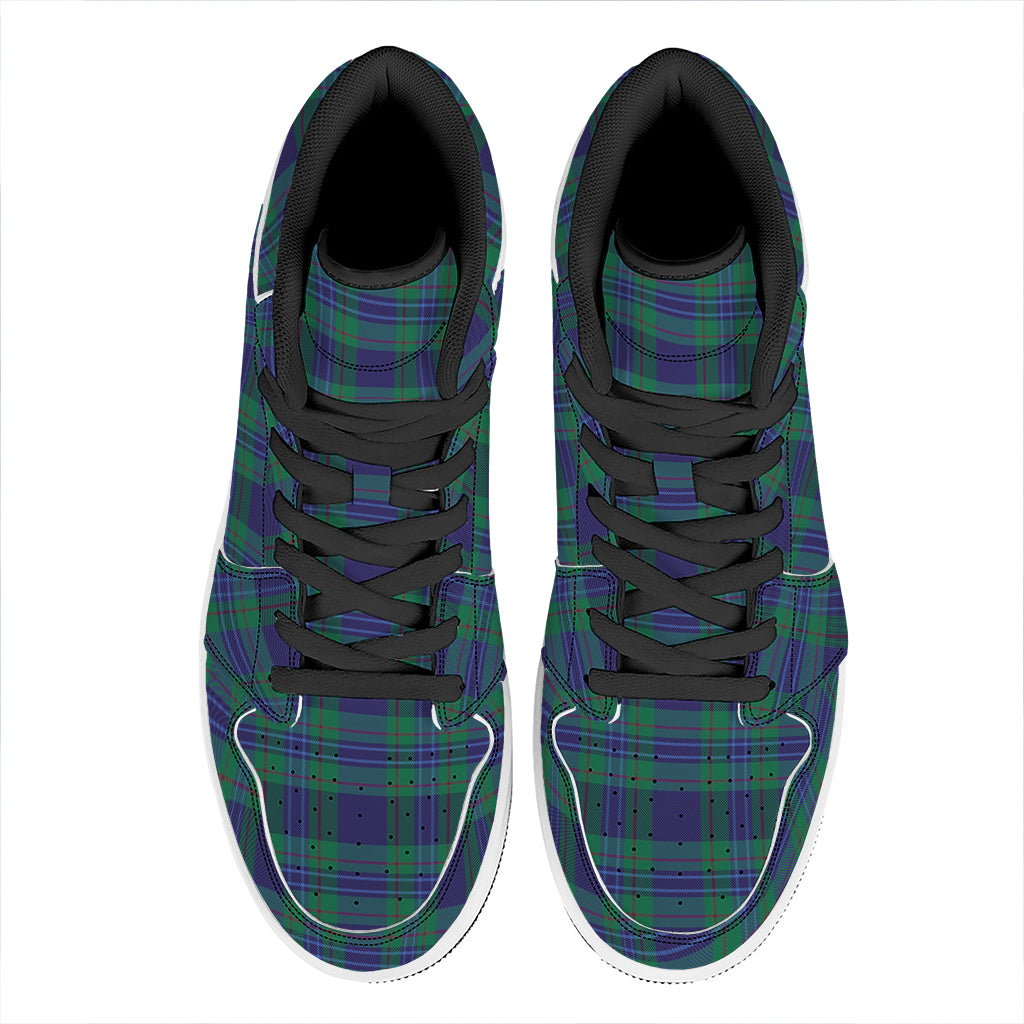 Blue Green And Red Tartan Pattern Print High Top Leather Sneakers