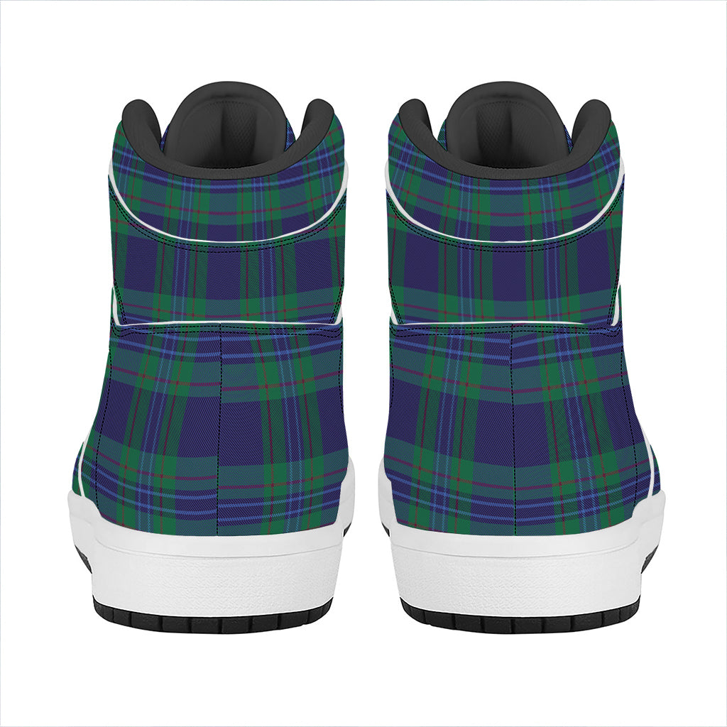 Blue Green And Red Tartan Pattern Print High Top Leather Sneakers