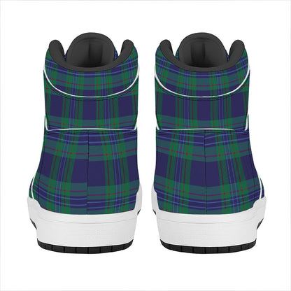 Blue Green And Red Tartan Pattern Print High Top Leather Sneakers