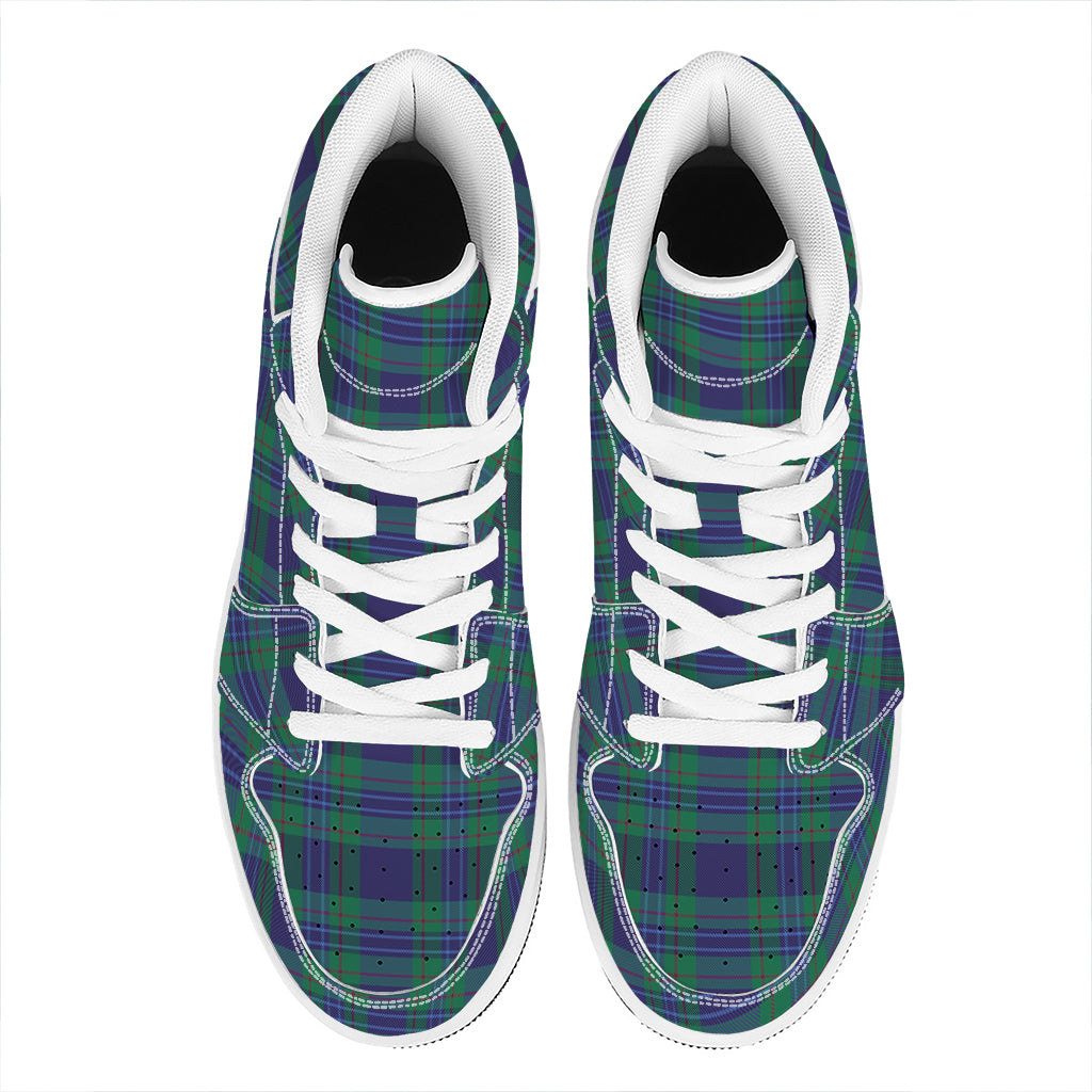Blue Green And Red Tartan Pattern Print High Top Leather Sneakers