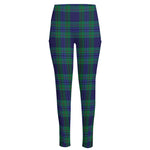 Blue Green And Red Tartan Pattern Print High-Waisted Pocket Leggings