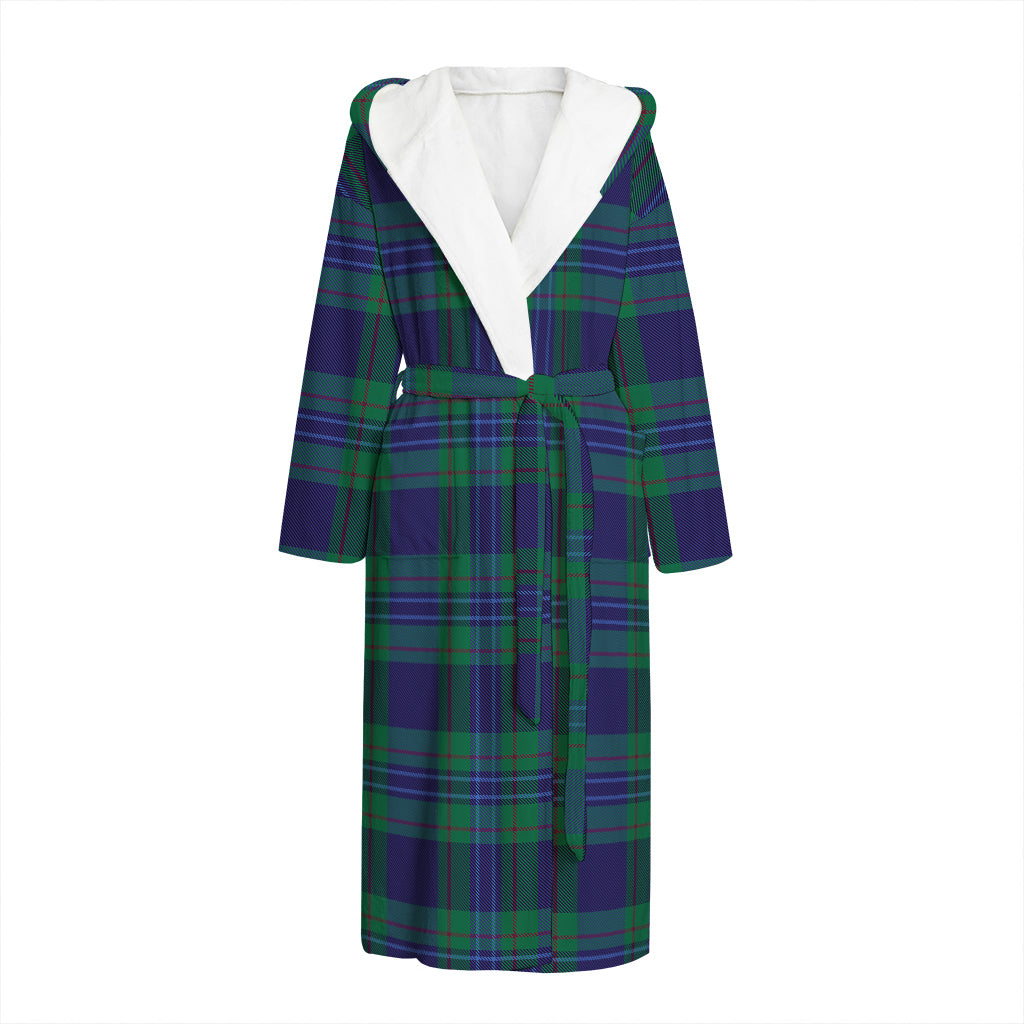 Blue Green And Red Tartan Pattern Print Hooded Bathrobe