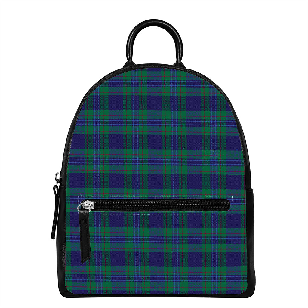 Blue Green And Red Tartan Pattern Print Leather Backpack