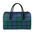 Blue Green And Red Tartan Pattern Print Leather Duffel Bag