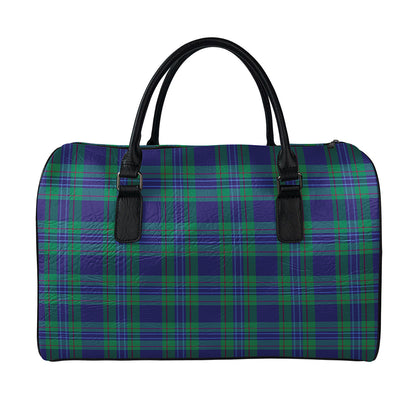 Blue Green And Red Tartan Pattern Print Leather Duffle Bag