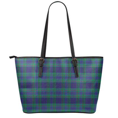 Blue Green And Red Tartan Pattern Print Leather Tote Bag