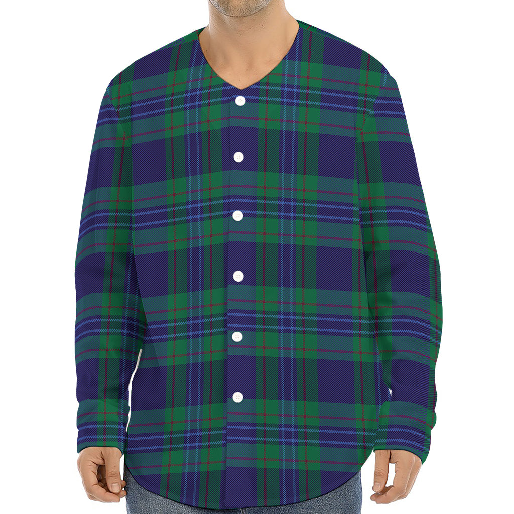 Blue Green And Red Tartan Pattern Print Long Sleeve Baseball Jersey