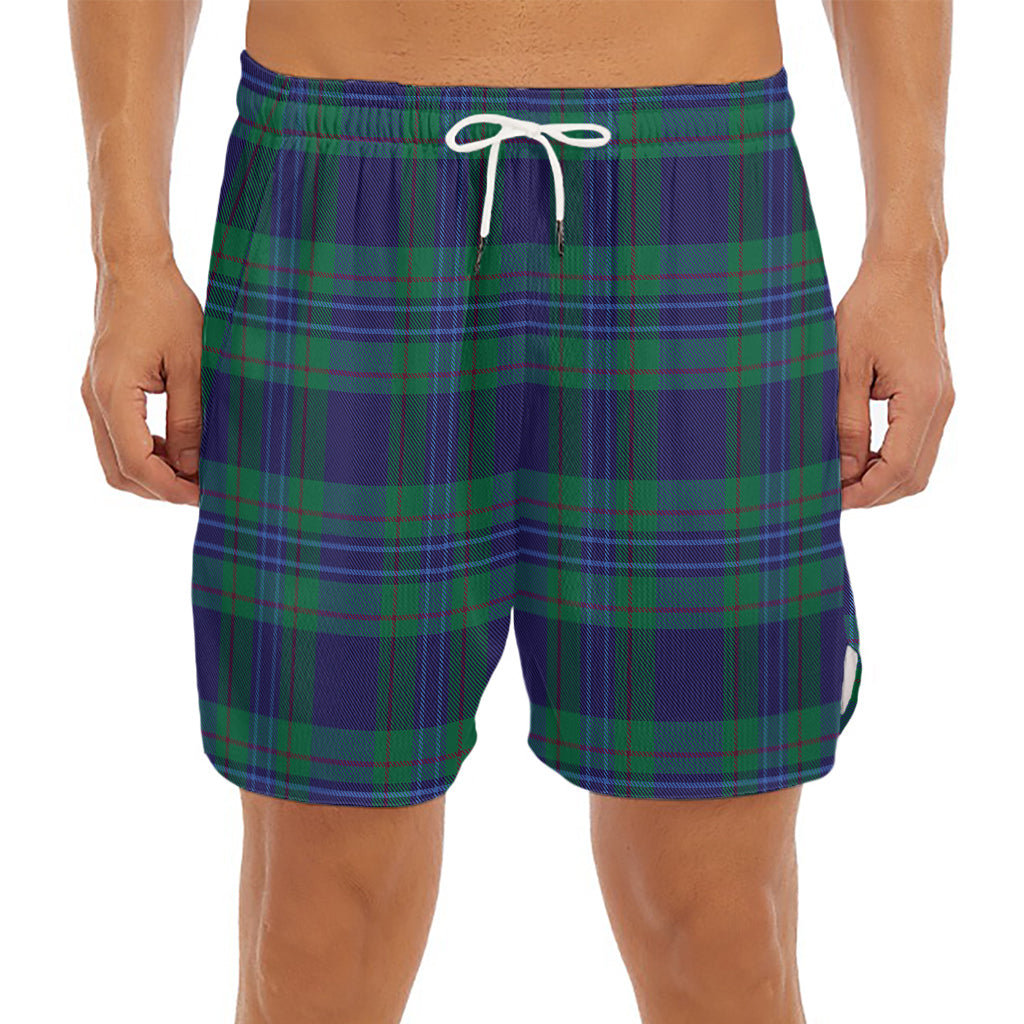 Blue Green And Red Tartan Pattern Print Men's Split Running Shorts