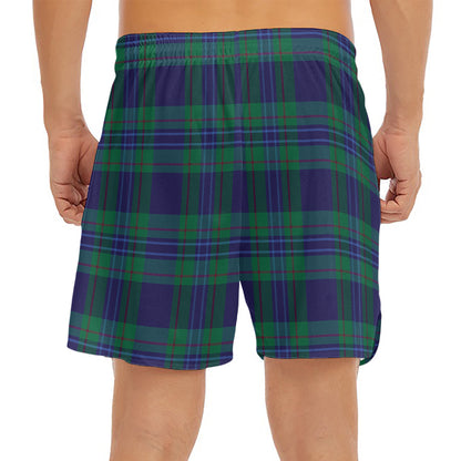 Blue Green And Red Tartan Pattern Print Men's Split Running Shorts