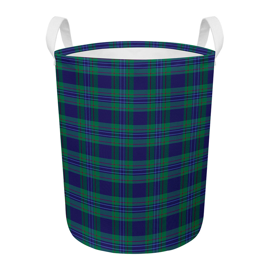 Blue Green And Red Tartan Pattern Print Round Laundry Basket